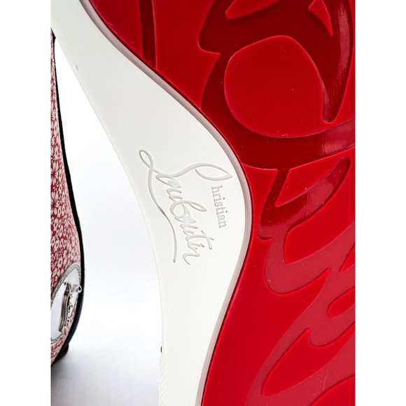 Mens Christian Louboutin Men's Spike Floral Print Denim High-Top Sneakers Sz 41 - Picture 7 of 13